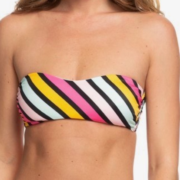 Nwt Roxy Pop Surf Striped Bandeau Bikini - S - Picture 5 of 7